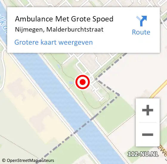 Locatie op kaart van de 112 melding: Ambulance Met Grote Spoed Naar Nijmegen, Malderburchtstraat op 18 februari 2018 17:48