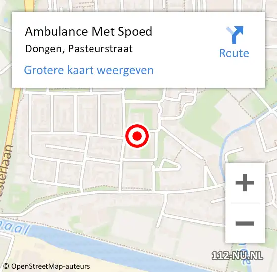 Locatie op kaart van de 112 melding: Ambulance Met Spoed Naar Dongen, Pasteurstraat op 18 februari 2018 18:01