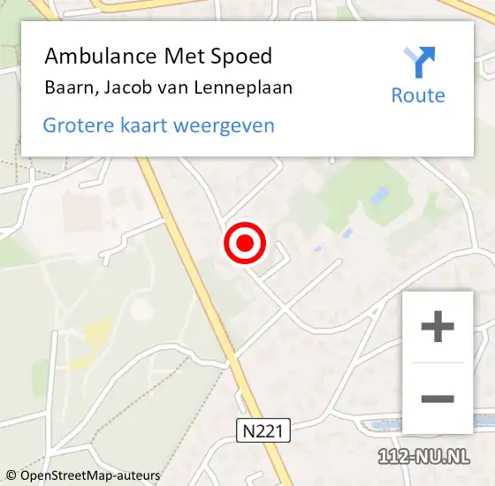 Locatie op kaart van de 112 melding: Ambulance Met Spoed Naar Baarn, Jacob van Lenneplaan op 18 februari 2018 19:11