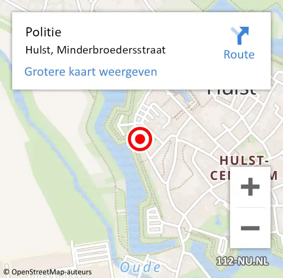 Locatie op kaart van de 112 melding: Politie Hulst, Minderbroedersstraat op 18 februari 2018 19:22