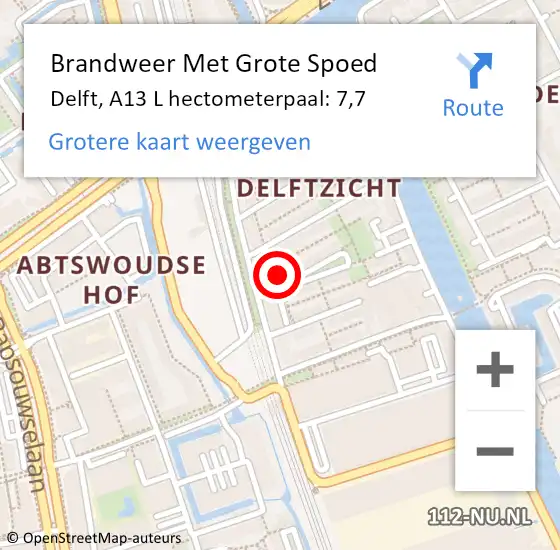 Locatie op kaart van de 112 melding: Brandweer Met Grote Spoed Naar Delft, A13 L hectometerpaal: 7,7 op 18 februari 2018 19:47