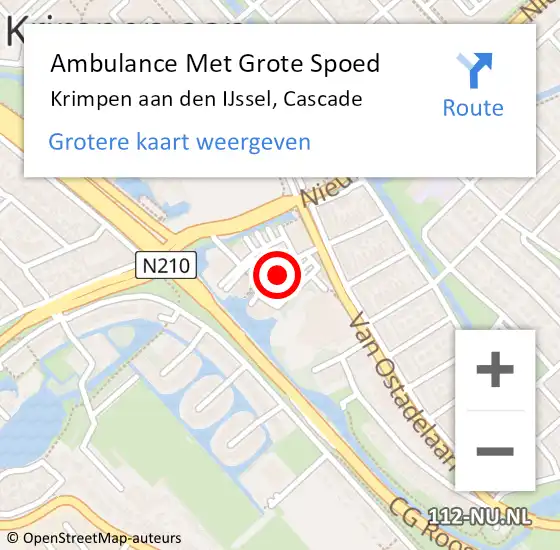 Locatie op kaart van de 112 melding: Ambulance Met Grote Spoed Naar Krimpen aan den IJssel, Cascade op 18 februari 2018 21:28
