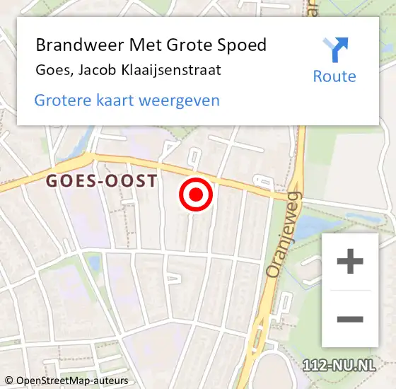 Locatie op kaart van de 112 melding: Brandweer Met Grote Spoed Naar Goes, Jacob Klaaijsenstraat op 18 februari 2018 21:55