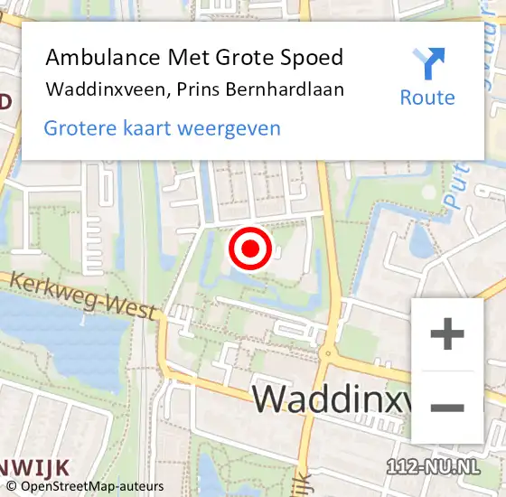 Locatie op kaart van de 112 melding: Ambulance Met Grote Spoed Naar Waddinxveen, Prins Bernhardlaan op 18 februari 2018 23:13