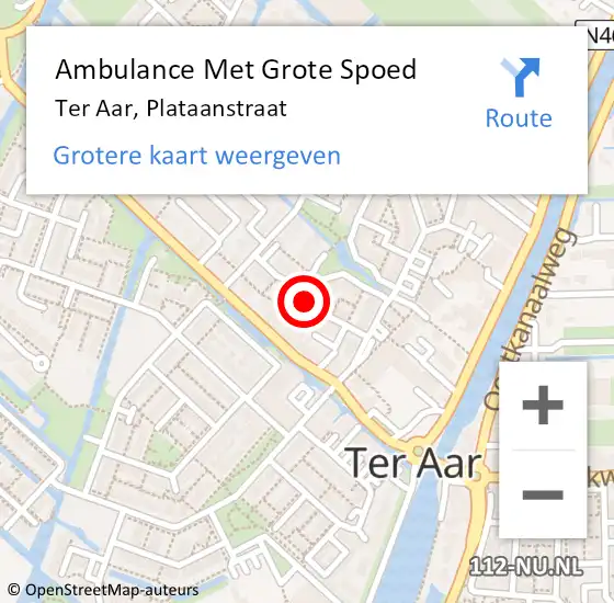 Locatie op kaart van de 112 melding: Ambulance Met Grote Spoed Naar Ter Aar, Plataanstraat op 18 februari 2018 23:33