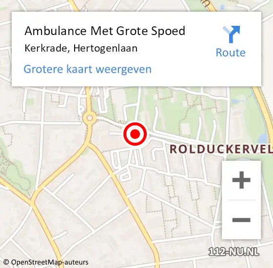 Locatie op kaart van de 112 melding: Ambulance Met Grote Spoed Naar Kerkrade, Hertogenlaan op 19 februari 2018 00:45