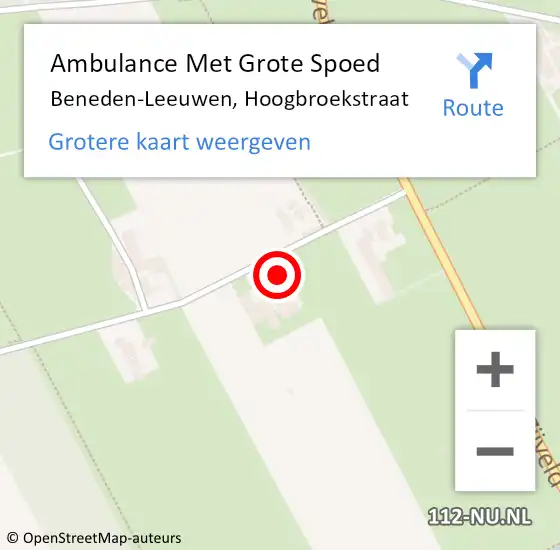 Locatie op kaart van de 112 melding: Ambulance Met Grote Spoed Naar Beneden-Leeuwen, Hoogbroekstraat op 16 februari 2014 18:02