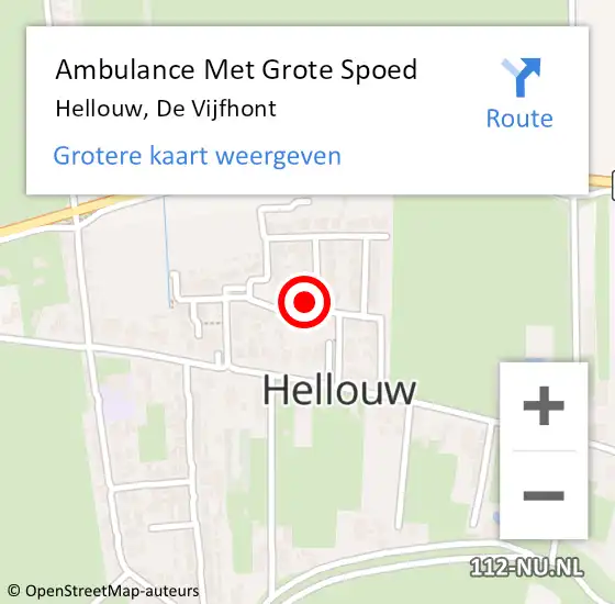 Locatie op kaart van de 112 melding: Ambulance Met Grote Spoed Naar Hellouw, De Vijfhont op 19 februari 2018 01:16