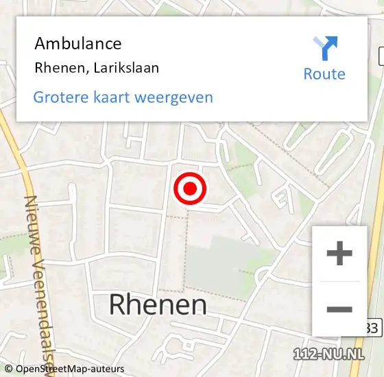 Locatie op kaart van de 112 melding: Ambulance Rhenen, Larikslaan op 19 februari 2018 01:42