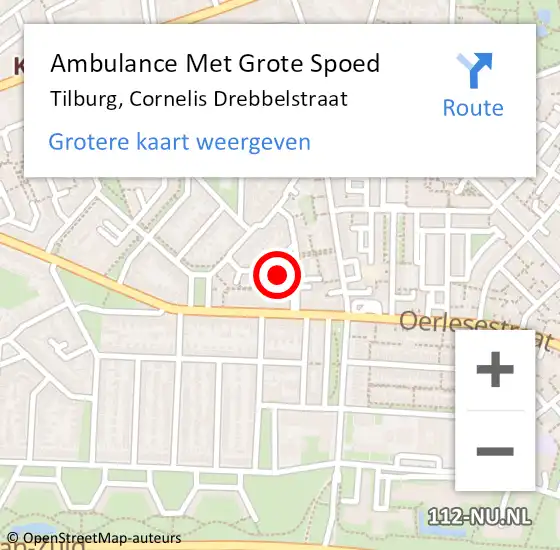 Locatie op kaart van de 112 melding: Ambulance Met Grote Spoed Naar Tilburg, Cornelis Drebbelstraat op 19 februari 2018 01:57