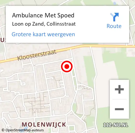 Locatie op kaart van de 112 melding: Ambulance Met Spoed Naar Loon op Zand, Collinsstraat op 19 februari 2018 02:19