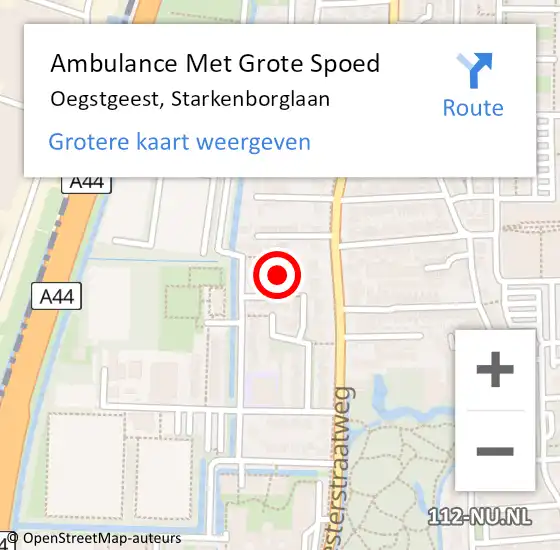 Locatie op kaart van de 112 melding: Ambulance Met Grote Spoed Naar Oegstgeest, Starkenborglaan op 19 februari 2018 05:08