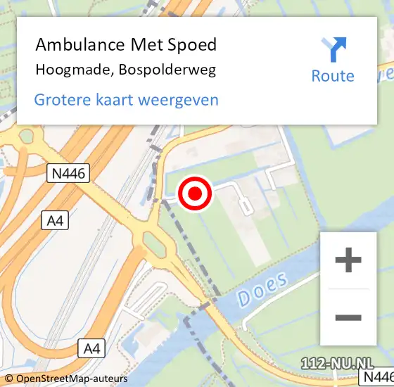 Locatie op kaart van de 112 melding: Ambulance Met Spoed Naar Hoogmade, Bospolderweg op 19 februari 2018 05:48