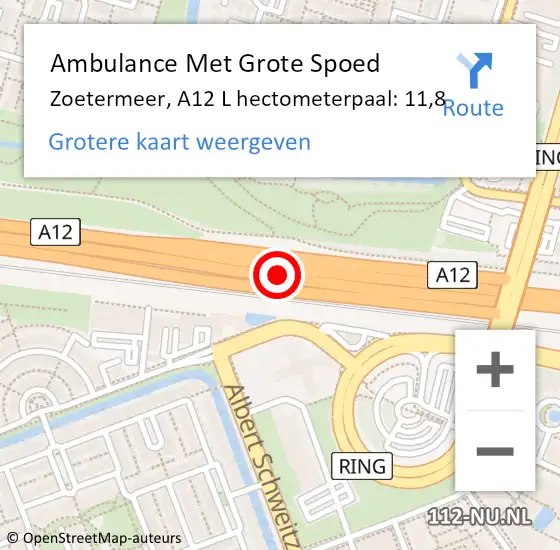 Locatie op kaart van de 112 melding: Ambulance Met Grote Spoed Naar Zoetermeer, Rijksweg A12 op 19 februari 2018 07:35