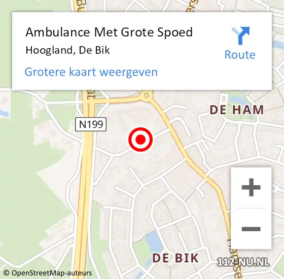 Locatie op kaart van de 112 melding: Ambulance Met Grote Spoed Naar Hoogland, De Bik op 19 februari 2018 09:01