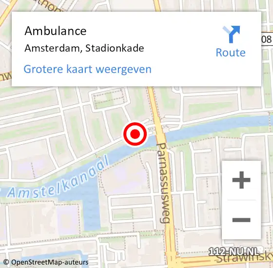 Locatie op kaart van de 112 melding: Ambulance Amsterdam, Stadionkade op 19 februari 2018 10:10