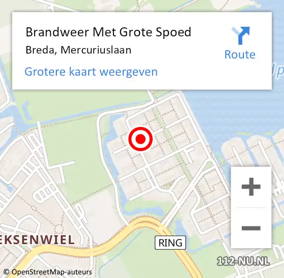 Locatie op kaart van de 112 melding: Brandweer Met Grote Spoed Naar Breda, Mercuriuslaan op 19 februari 2018 10:13