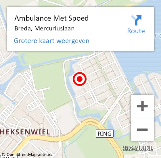 Locatie op kaart van de 112 melding: Ambulance Met Spoed Naar Breda, Mercuriuslaan op 19 februari 2018 10:19