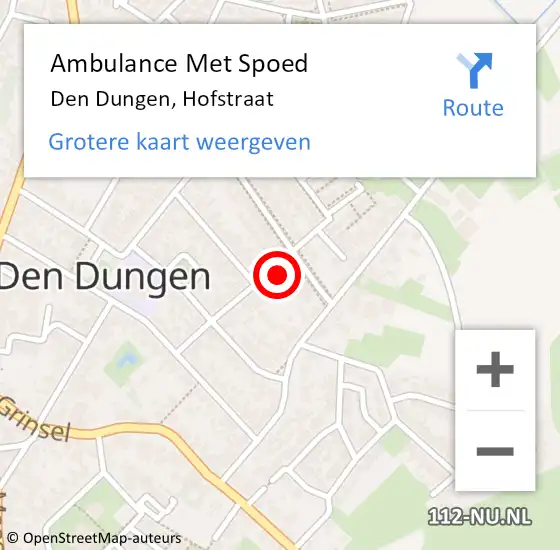 Locatie op kaart van de 112 melding: Ambulance Met Spoed Naar Den Dungen, Hofstraat op 19 februari 2018 10:23