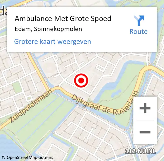 Locatie op kaart van de 112 melding: Ambulance Met Grote Spoed Naar Edam, Spinnekopmolen op 19 februari 2018 10:43