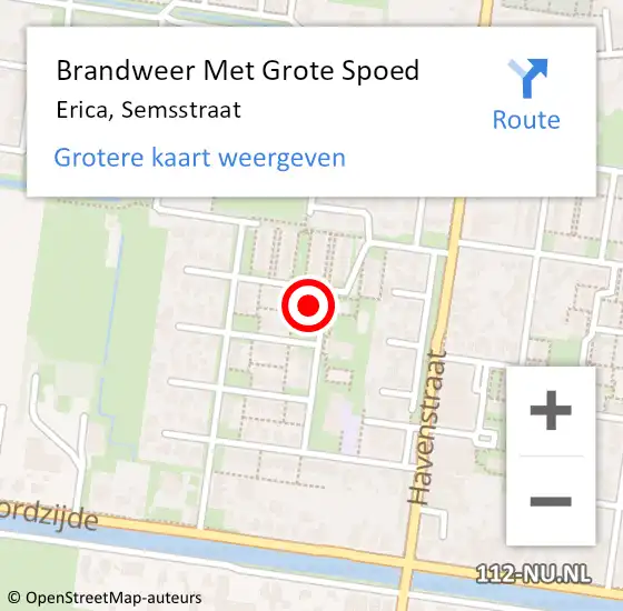 Locatie op kaart van de 112 melding: Brandweer Met Grote Spoed Naar Erica, Semsstraat op 19 februari 2018 10:48