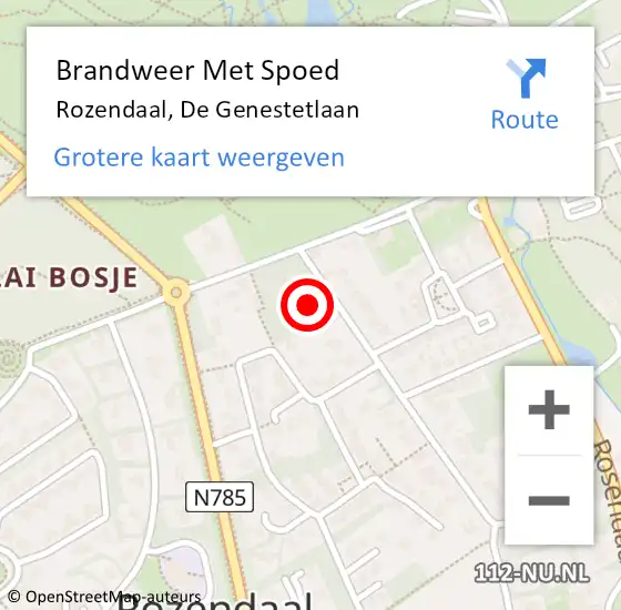 Locatie op kaart van de 112 melding: Brandweer Met Spoed Naar Rozendaal, De Genestetlaan op 19 februari 2018 11:51