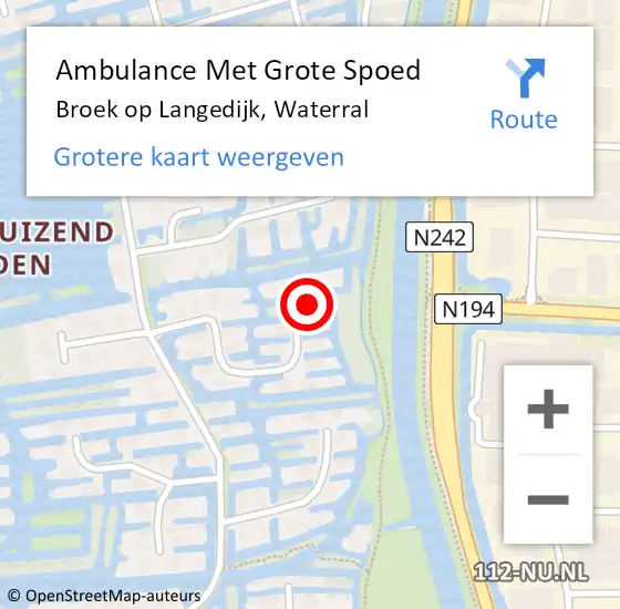 Locatie op kaart van de 112 melding: Ambulance Met Grote Spoed Naar Broek op Langedijk, Waterral op 19 februari 2018 12:02