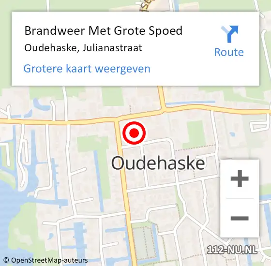 Locatie op kaart van de 112 melding: Brandweer Met Grote Spoed Naar Oudehaske, Julianastraat op 19 februari 2018 12:45