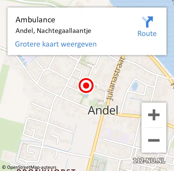 Locatie op kaart van de 112 melding: Ambulance Andel, Nachtegaallaantje op 19 februari 2018 12:55