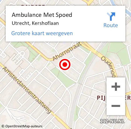 Locatie op kaart van de 112 melding: Ambulance Met Spoed Naar Utrecht, Kershoflaan op 19 februari 2018 13:09