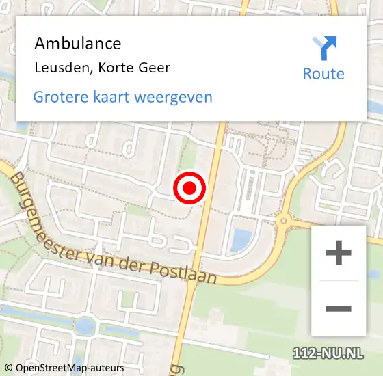 Locatie op kaart van de 112 melding: Ambulance Leusden, Korte Geer op 19 februari 2018 14:20