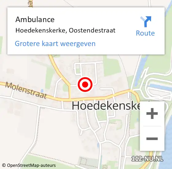 Locatie op kaart van de 112 melding: Ambulance Hoedekenskerke, Oostendestraat op 19 februari 2018 14:28