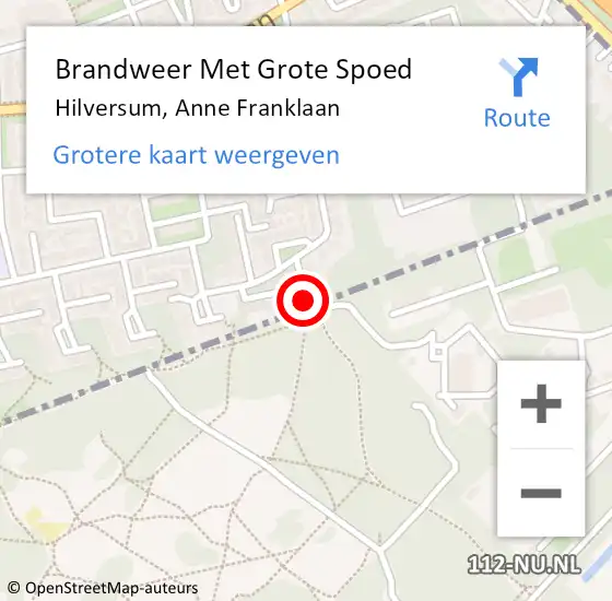 Locatie op kaart van de 112 melding: Brandweer Met Grote Spoed Naar Hilversum, Anne Franklaan op 19 februari 2018 15:26