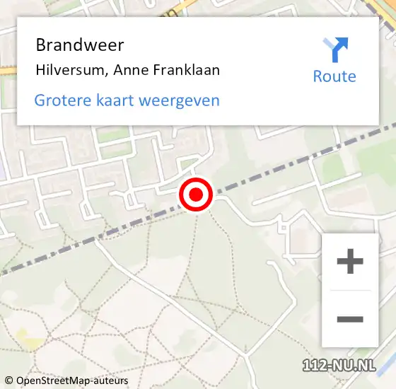 Locatie op kaart van de 112 melding: Brandweer Hilversum, Anne Franklaan op 19 februari 2018 15:28