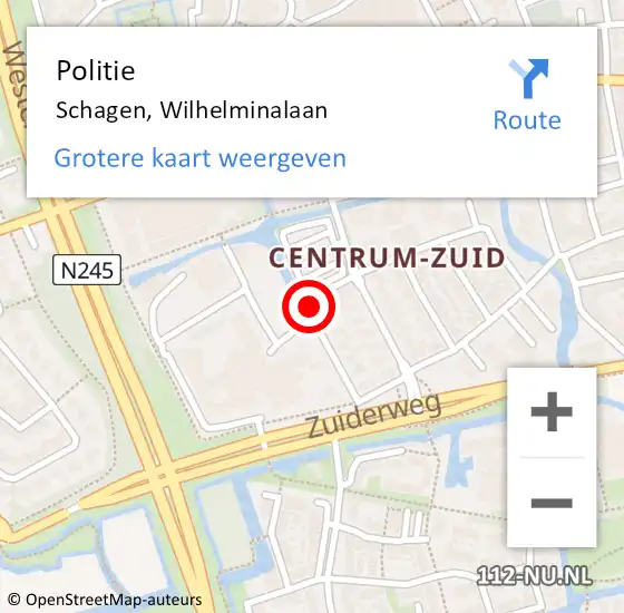 Locatie op kaart van de 112 melding: Politie Schagen, Wilhelminalaan op 19 februari 2018 15:52