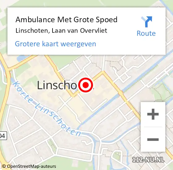 Locatie op kaart van de 112 melding: Ambulance Met Grote Spoed Naar Linschoten, Laan van Overvliet op 19 februari 2018 16:13