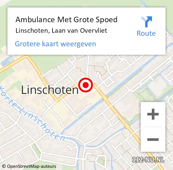 Locatie op kaart van de 112 melding: Ambulance Met Grote Spoed Naar Linschoten, Laan van Overvliet op 19 februari 2018 16:15