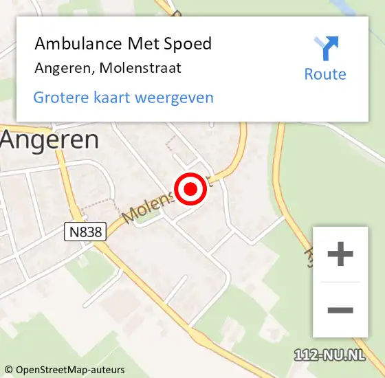 Locatie op kaart van de 112 melding: Ambulance Met Spoed Naar Angeren, Molenstraat op 19 februari 2018 16:39