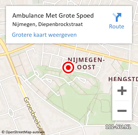 Locatie op kaart van de 112 melding: Ambulance Met Grote Spoed Naar Nijmegen, Diepenbrockstraat op 19 februari 2018 17:21