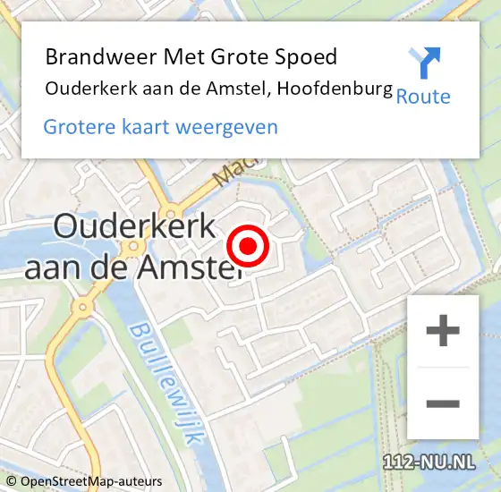 Locatie op kaart van de 112 melding: Brandweer Met Grote Spoed Naar Ouderkerk aan de Amstel, Hoofdenburg op 19 februari 2018 17:35