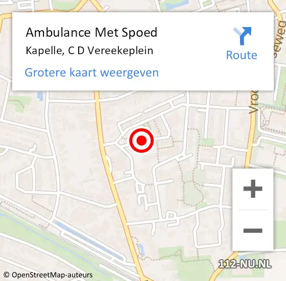 Locatie op kaart van de 112 melding: Ambulance Met Spoed Naar Kapelle, C D Vereekeplein op 19 februari 2018 19:46