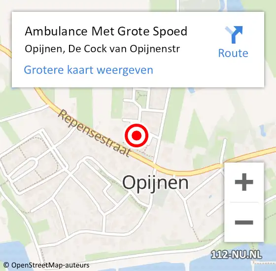 Locatie op kaart van de 112 melding: Ambulance Met Grote Spoed Naar Opijnen, De Cock van Opijnenstr op 19 februari 2018 21:12