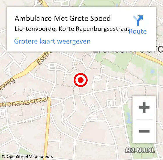 Locatie op kaart van de 112 melding: Ambulance Met Grote Spoed Naar Lichtenvoorde, Korte Rapenburgsestraat op 19 februari 2018 21:18