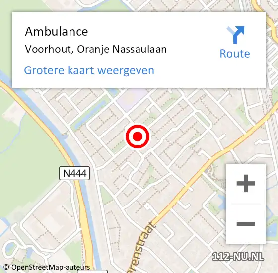 Locatie op kaart van de 112 melding: Ambulance Voorhout, Oranje Nassaulaan op 19 februari 2018 22:31