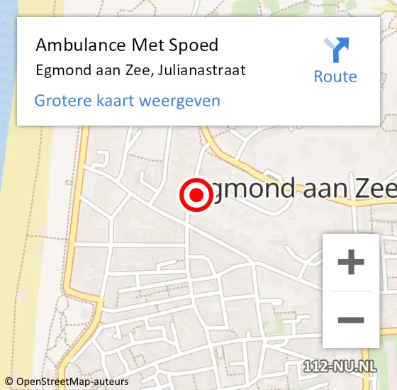 Locatie op kaart van de 112 melding: Ambulance Met Spoed Naar Egmond aan Zee, Julianastraat op 19 februari 2018 23:21