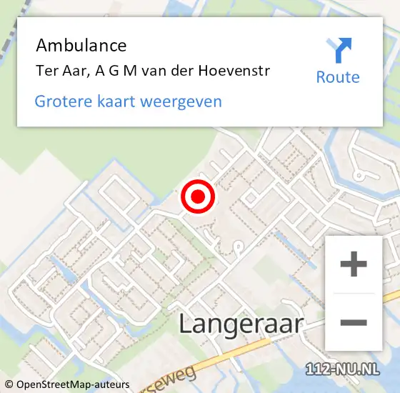 Locatie op kaart van de 112 melding: Ambulance Ter Aar, A G M van der Hoevenstr op 19 februari 2018 23:24