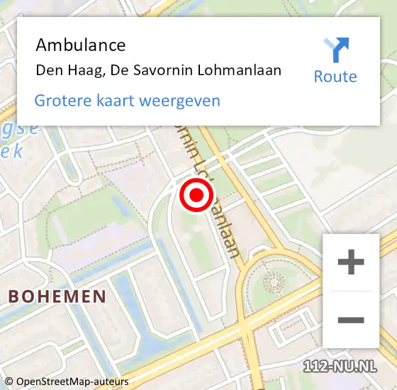 Locatie op kaart van de 112 melding: Ambulance Den Haag, De Savornin Lohmanlaan op 19 februari 2018 23:32