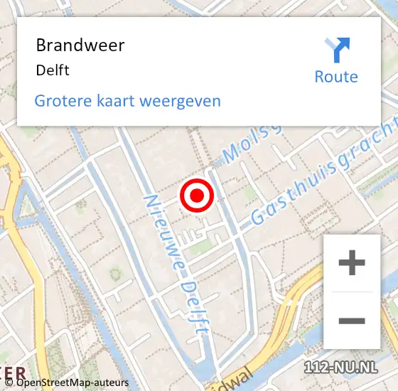 Locatie op kaart van de 112 melding: Brandweer Delft op 20 februari 2018 00:19
