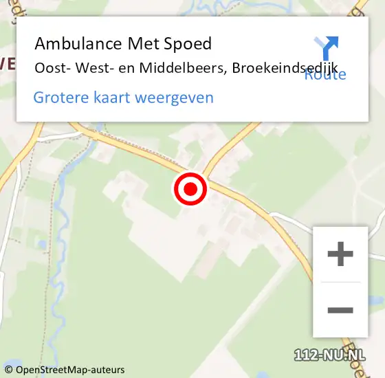 Locatie op kaart van de 112 melding: Ambulance Met Spoed Naar Oost- West- en Middelbeers, Broekeindsedijk op 20 februari 2018 00:50