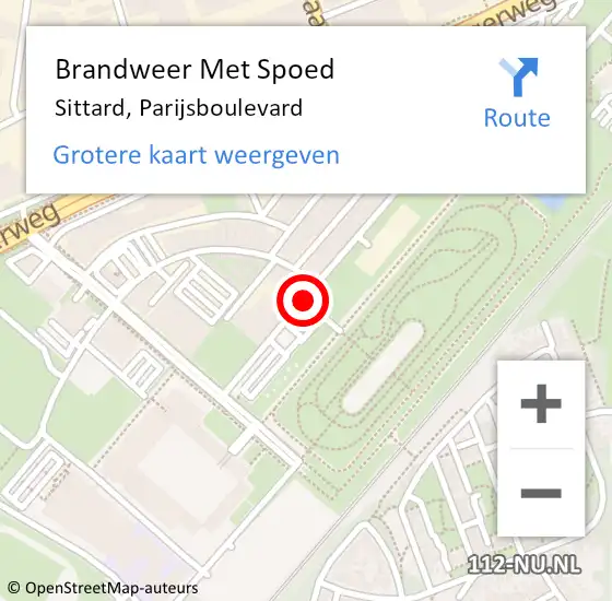 Locatie op kaart van de 112 melding: Brandweer Met Spoed Naar Sittard, Parijsboulevard op 20 februari 2018 07:35